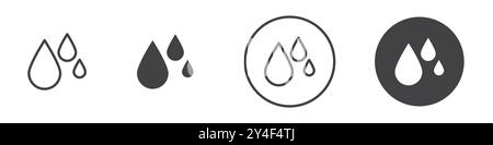 Icona gocce di pioggia impostata in stile contorno linea sottile e segno vettoriale lineare Illustrazione Vettoriale