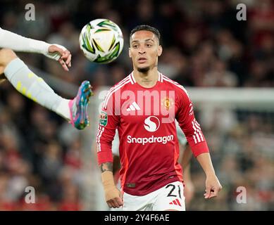 Manchester, Regno Unito. 17 settembre 2024. Antony del Manchester United durante la partita della Carabao Cup all'Old Trafford, Manchester. Il credito per immagini dovrebbe essere: Andrew Yates/Sportimage Credit: Sportimage Ltd/Alamy Live News Foto Stock