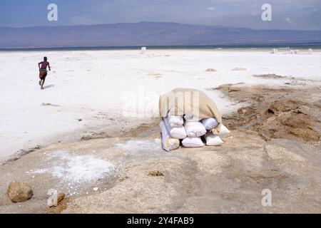 Gibuti, lago Assal: Lago salino che si trova a 155 m (509 piedi) sotto il livello del mare nel Triangolo di Afar, il che lo rende il punto più basso sulla terra in Africa e nel Foto Stock