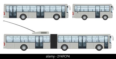 Modello vettoriale con vista laterale bus navetta con colori semplici senza sfumature ed effetti. Illustrazione Vettoriale