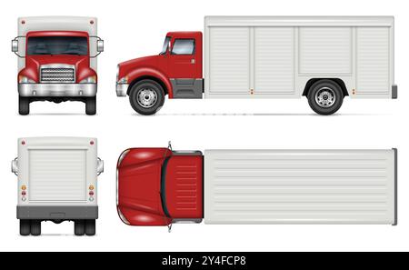 Mockup vettoriale per camion di bevande su bianco per il branding dei veicoli, l'identità aziendale. Tutti gli elementi nei gruppi sono in livelli separati Illustrazione Vettoriale