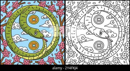 Year of the Snake Forming Yin Yang Illustration Illustrazione Vettoriale