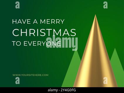 Buon Natale a tutti biglietto d'auguri moderno premium verde illustrazione vettoriale realistica di icone 3D. Felice anno nuovo congratulazioni banner Web astratto d'oro Illustrazione Vettoriale