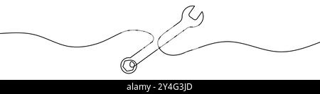 Disegno continuo della chiave. Disegno a linea singola di una chiave. Chiave line art. Illustrazione vettoriale. Illustrazione Vettoriale