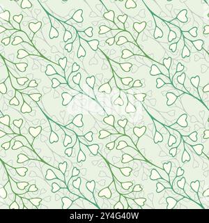 Foglie verdi vegetazione semplice motivo senza cuciture con linea art ramo naturale Illustrazione Vettoriale