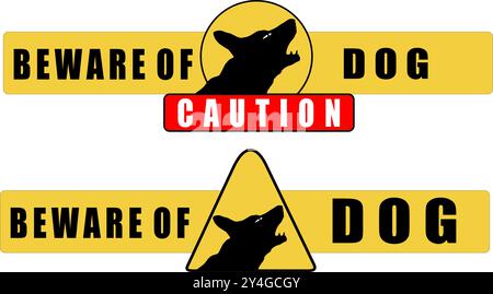 Attenzione al design del cartello di Dogs a forma tonda e rettangolare 1 Illustrazione Vettoriale