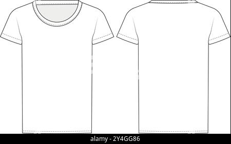 blusa a girocollo con tshirt a manica corta modello tecnico di disegno mockup flat sketch moda donna Illustrazione Vettoriale