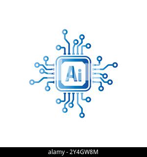 Processore chip elettronico a circuito, icona del logo intelligenza artificiale ai in gradiente blu, Digital IT Technology Future, illustrazione vettoriale Illustrazione Vettoriale