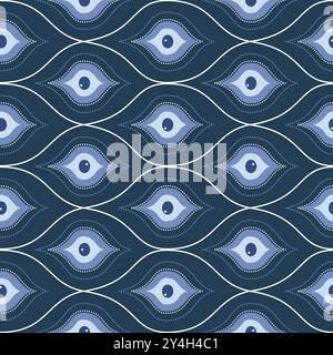 Amuleto turco con motivo vettoriale senza cuciture Nazar Eye. Schema, sfondo. Occhio malvagio greco, protezione. Illustrazione vettoriale Illustrazione Vettoriale