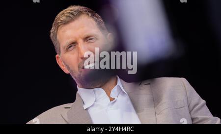 Colonia, Germania. 18 settembre 2024. Il giocatore di basket Dirk Nowitzki parla al congresso digitale Digital X di Deutsche Telekom nel Media Park. Crediti: Rolf Vennenbernd/dpa/Alamy Live News Foto Stock