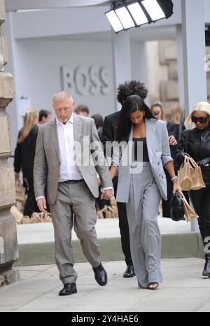 Milano, 18-09-2024 Boris Becker e la sua fidanzata Lilian De Carvalho Monteiro arrivano per assistere alla sfilata di moda Hugo Boss Foto Stock