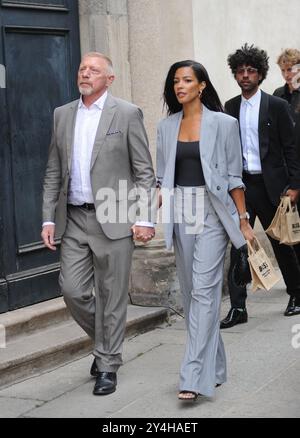 Milano, 18-09-2024 Boris Becker e la sua fidanzata Lilian De Carvalho Monteiro arrivano per assistere alla sfilata di moda Hugo Boss Foto Stock