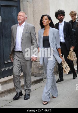 Milano, 18-09-2024 Boris Becker e la sua fidanzata Lilian De Carvalho Monteiro arrivano per assistere alla sfilata di moda Hugo Boss Foto Stock