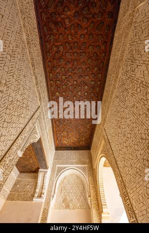 Interni arabi di Palazzo Nasrid, complesso del palazzo dell'Alhambra, Generalife e Albayzin (Generalife y Albaicín de Granada), sito UNESCO, Granada, Andalusia Foto Stock