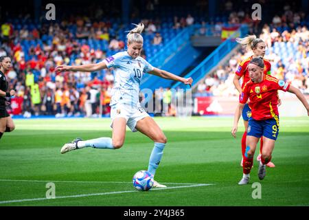 A Coruña, Spagna. 16 luglio 2024. UEFA Women's Eurocup Qualifier. Spagna vs Belgio. Stadio Riazor. Justine Vanhaevermaet Foto Stock