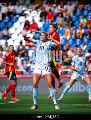 A Coruña, Spagna. 16 luglio 2024. UEFA Women's Eurocup Qualifier. Spagna vs Belgio. Stadio Riazor. Justine Vanhaevermaet Foto Stock