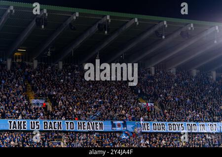 Bruges, Belgio. 18 settembre 2024. BRUGES, BELGIO - 18 SETTEMBRE: Striscione di tifosi e tifosi del Club Brugge durante la fase MD1 della UEFA Champions League 2024/25 tra il Club Brugge KV e il Borussia Dortmund a Jan Breydelstadion il 18 settembre 2024 a Bruges, Belgio. (Foto di Joris Verwijst/Agenzia BSR) credito: Agenzia BSR/Alamy Live News Foto Stock