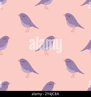 motivo vettoriale senza cuciture con graziosi passeri viola, ideale per tessuti, tessuti per bambini e sfondi. Illustrazione vettoriale Illustrazione Vettoriale