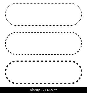 Profili tratteggiati. Cornici rettangolari arrotondate. Icone dei bordi geometrici. Semplice design punteggiato. Illustrazione Vettoriale
