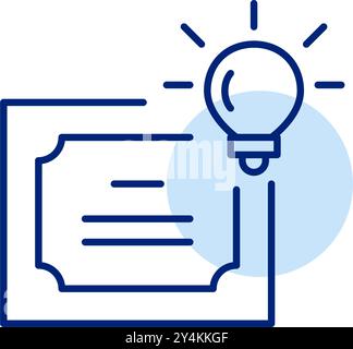 Diploma e lampadina. Pensiero innovativo nell'istruzione universitaria. Successo accademico creativo. Pixel Perfect, icona del vettore di traccia modificabile Illustrazione Vettoriale