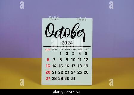 Calendario mensile mensile annuale di ottobre 2024 per la pianificazione e la gestione Foto Stock