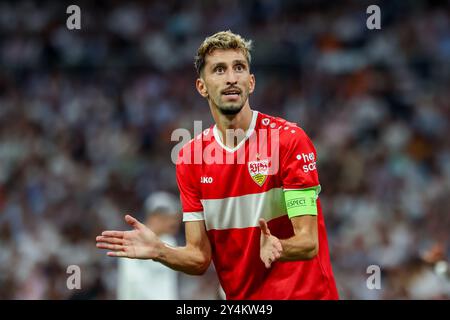 Madrid, Spagna. 17 settembre 2024. Calcio: Champions League, Real Madrid - VfB Stoccarda, turno preliminare, giorno 1, Santiago Bernabeu. Il giocatore di Stoccarda Atakan Karazor reagisce. Crediti: Jan Woitas/dpa/Alamy Live News Foto Stock