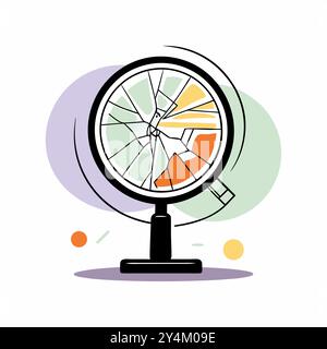 Un'illustrazione astratta del vettore di un globo frantumato che gira sul suo asse, simboleggiando un'interruzione o un cambiamento. Le linee audaci e i frammenti colorati lo rendono un pezzo straordinario per progetti di design moderno... Illustrazione Vettoriale