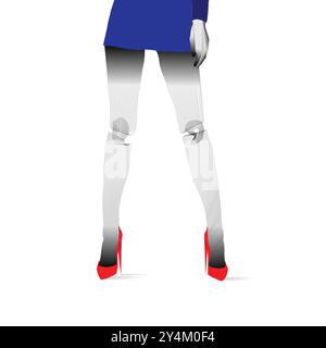 Illustrazione artistica della linea creative Vector di donne in abito blu e scarpe rosse Illustrazione Vettoriale