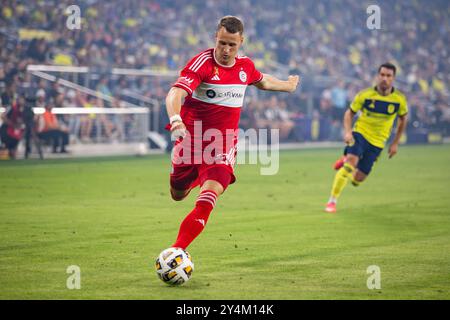 Nashville, Stati Uniti. 18 settembre 2024. Il Chicago Fire FC gioca a Nashville SC al GEODIS Park di Nashville, Tennessee, il 18 settembre 2024. (Foto di Kindell Buchanan/Sipa USA) credito: SIPA USA/Alamy Live News Foto Stock