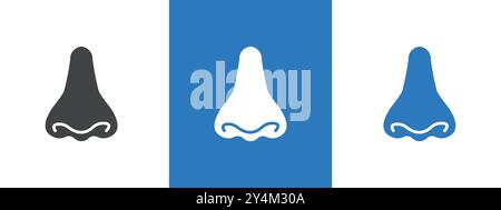 L'icona del naso umano delinea la collezione su sfondo bianco e nero Illustrazione Vettoriale