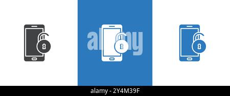 La raccolta delle icone Mobile Unlock presenta un contorno in bianco e nero Illustrazione Vettoriale