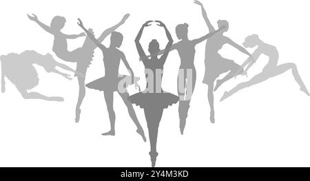 I ballerini con silhouette ballerina mettono in scena le silhouette Illustrazione Vettoriale
