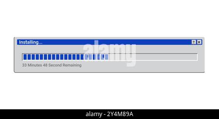 Programma di installazione retrò di colore blu. Vecchio programma di installazione per PC. Illustrazione Vettoriale