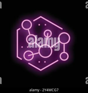 Icona neon di una rete che rappresenta un algoritmo di apprendimento automatico che si illumina di viola su uno sfondo nero Illustrazione Vettoriale