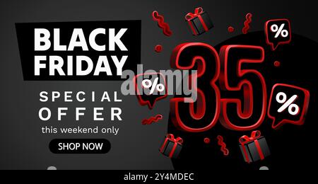 Black Friday 35%, offerta speciale, volantino con sconti. Vettore Illustrazione Vettoriale