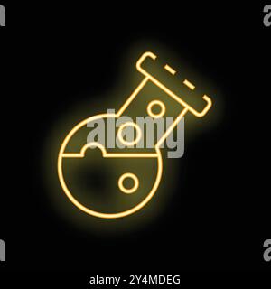 Icona giallo neon della vetreria da laboratorio illuminata su sfondo scuro Illustrazione Vettoriale