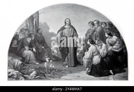 Jesus Christ and the Sermon on the Mount from Painting di H. le Jeune dall'edizione 1902 della Bibbia del bambino stampata Cassell and Company Limited Foto Stock