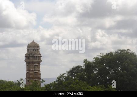 Chittorgarh, Rajasthan / India - 22 settembre 2019: La vista della torre della vittoria a Chittorgarh. Foto Stock