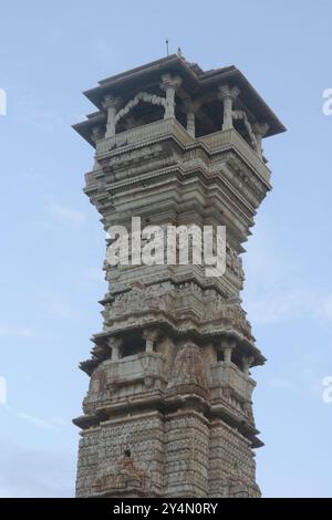 Chittorgarh, Rajasthan / India - 22 settembre 2019: La vista del Kirti stambha a Chittorgarh. Foto Stock