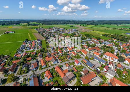 Vista di Ettringen sul Wertach nella regione sveva del basso Allgaeu Foto Stock