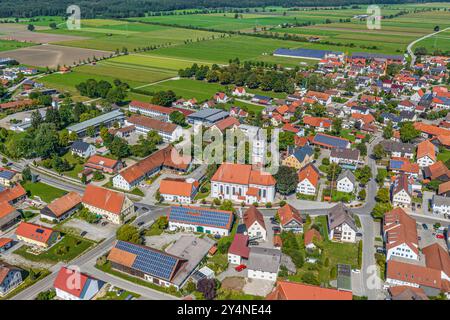 Vista di Ettringen sul Wertach nella regione sveva del basso Allgaeu Foto Stock