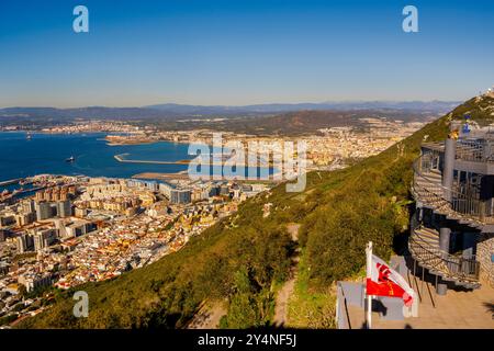 Splendida vista panoramica da Gibilterra, sulla costa meridionale della Spagna, in Europa Foto Stock