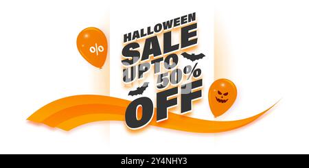 Illustrazione vettoriale del modello di feed dei social media Happy Halloween sale Illustrazione Vettoriale