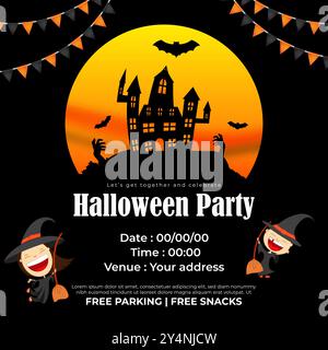 Illustrazione vettoriale del modello di feed dei social media di invito di buon Halloween Illustrazione Vettoriale