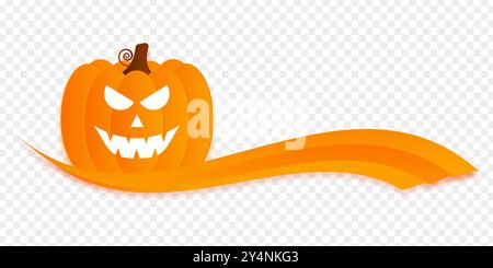 Illustrazione vettoriale della zucca di Halloween con motivo ondulato su sfondo trasparente Illustrazione Vettoriale