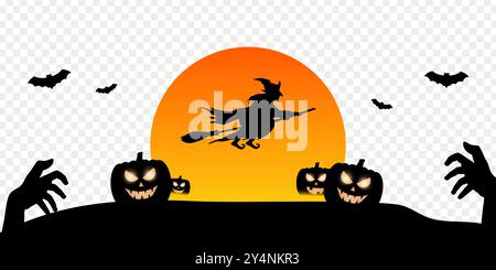 Illustrazione vettoriale della composizione degli elementi di Halloween su sfondo trasparente Illustrazione Vettoriale