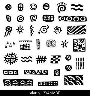 Illustrazione di uno schizzo degli elementi etnici disegnati a mano Illustrazione Vettoriale