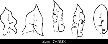 Arte botanica in linea continua. Illustrazione Vettoriale