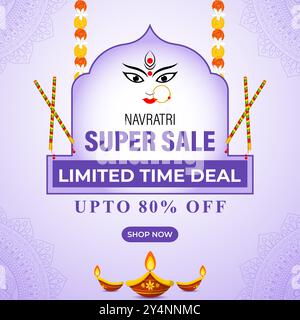 Illustrazione vettoriale del modello feed dei social media di Happy Navratri sale Illustrazione Vettoriale