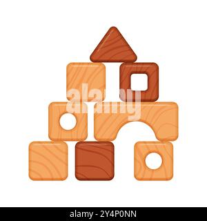 Illustrazione vettoriale di blocchi da costruzione in legno, ideale per il gioco creativo. Illustrazione Vettoriale